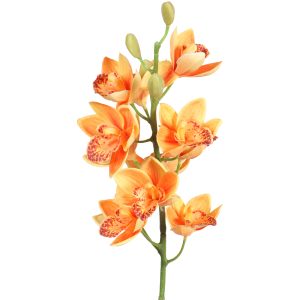 Large Orange Artificial Cymbidium Orchid Flower Stem